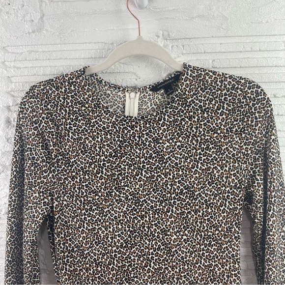 Banana Republic Long Sleeve Midi Dress Leopard Print Stretch Knit Front Slit S - Picture 2 of 16